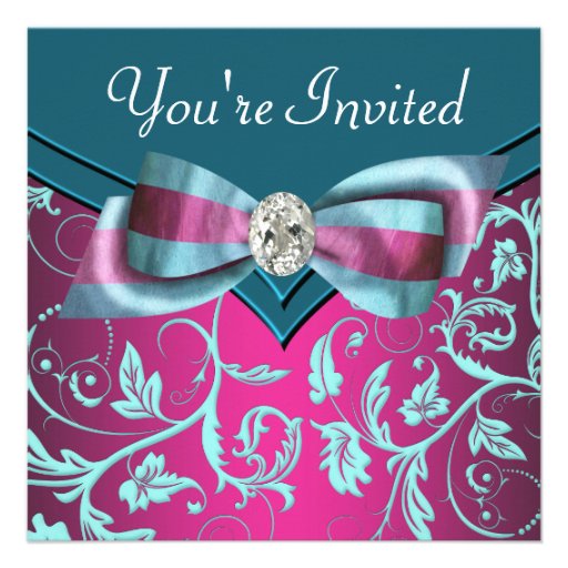 Fuchsia Hot Pink Teal Blue All Occasion Party Custom Invitation (front side)