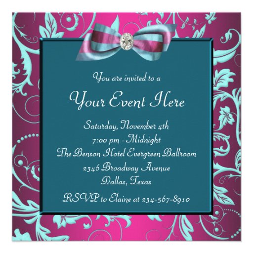 Fuchsia Hot Pink Teal Blue All Occasion Party Custom Invitation