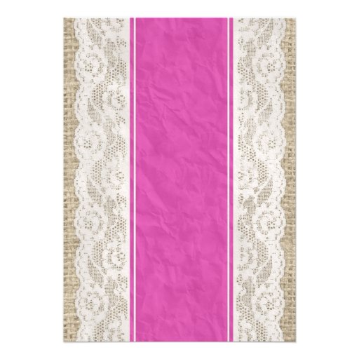 Fuchsia Linen Burlap Lace Bridal Shower Invitation