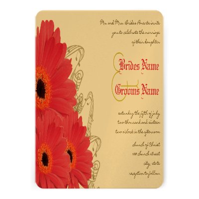 Fuchsia & Orange Gerber Daisy Wedding Invitation