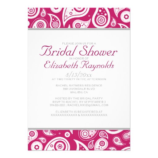 Fuchsia Paisley Bridal Shower Invitations