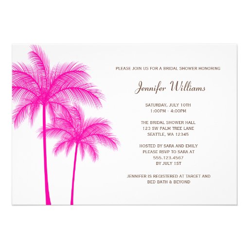Fuchsia Palm Tree Bridal Shower Invitation