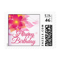Fuchsia & Peach Flourish - Happy Birthday stamps