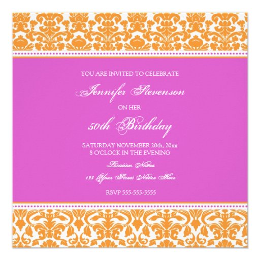 Fuchsia Photo 50th Birthday Party Invitations