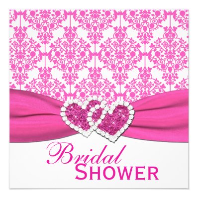 Fuchsia Pink and White Damask Bridal Shower Invite