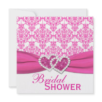 Fuchsia Pink and White Damask Bridal Shower Invite