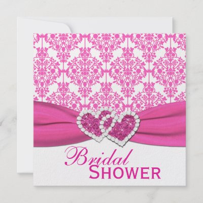 Fuchsia Pink and White Damask Bridal Shower Invite invitation