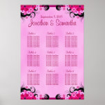 Fuchsia Pink Hibiscus Wedding Table Seating Charts Print