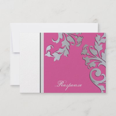 Fuchsia Pink Silver Wedding Response RSVP Custom Invitation by OLPamPam