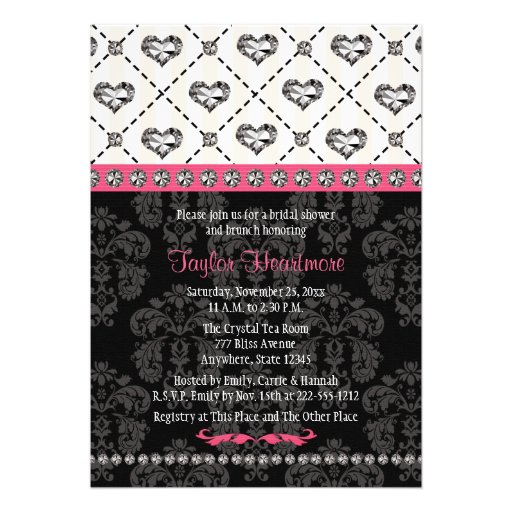 Fuchsia PRINTED Diamond Bridal Shower Invites