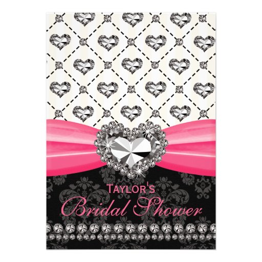 Fuchsia PRINTED Diamond Bridal Shower Invites