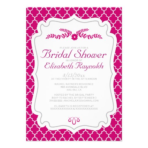 Fuchsia Quatrefoil Bridal Shower Invitations