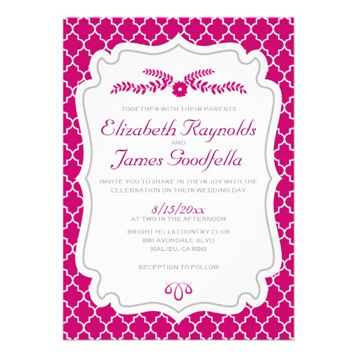 Fuchsia Quatrefoil Wedding Invitations