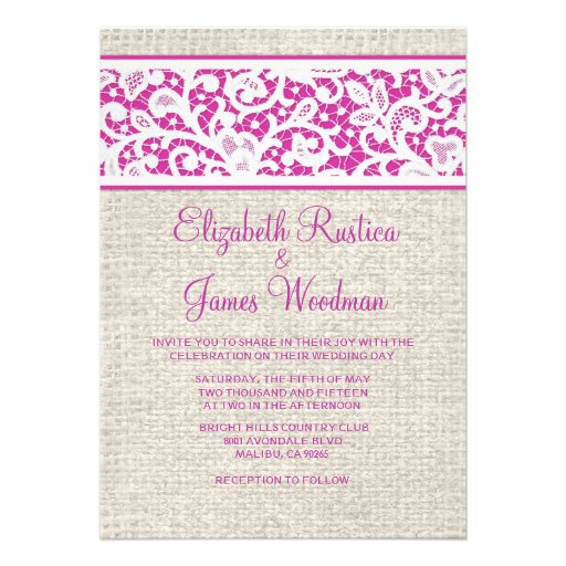 Fuchsia Rustic Burlap & Linen Wedding Invitations