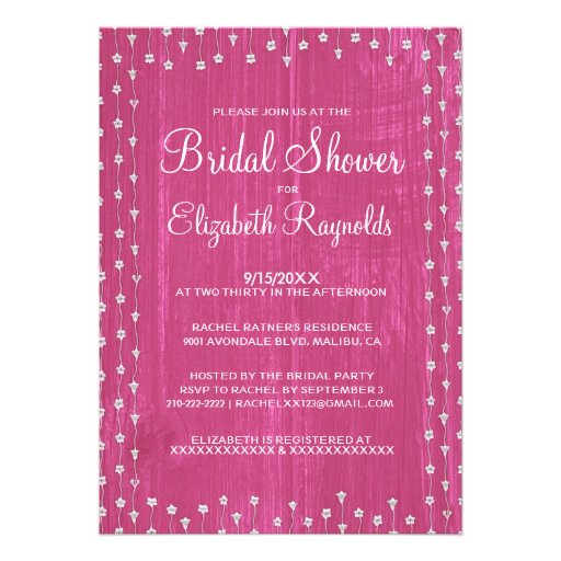 Fuchsia Rustic Country Bridal Shower Invitations