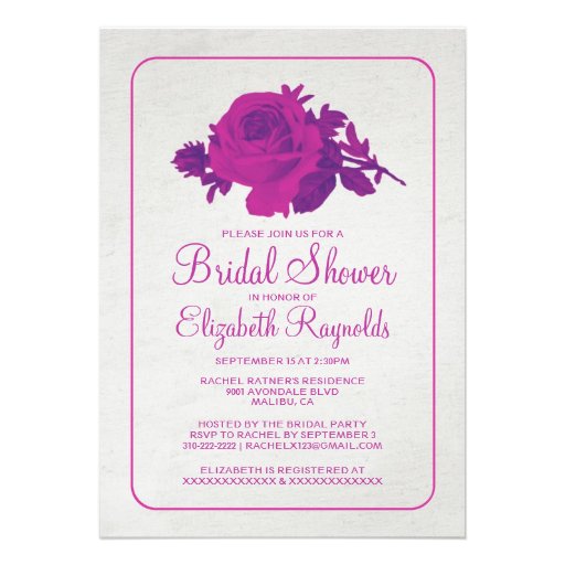 Fuchsia Rustic Floral/Flower Bridal Shower Invites