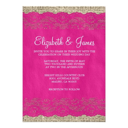 Fuchsia Rustic Lace Wedding Invitations