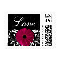 Fuchsia Scroll Gerbera Daisy Black/White Love Postage Stamp