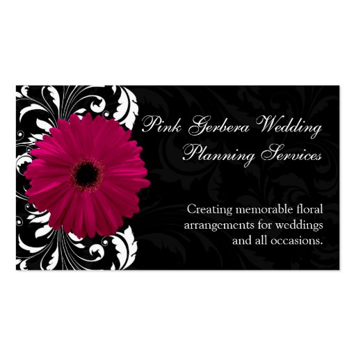 Fuchsia Scroll Gerbera Daisy w/Black and White Business Card Template (front side)