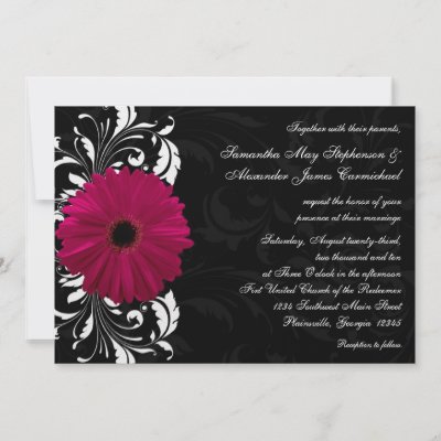 Fuchsia Scroll Gerbera Daisy w/Black and White Personalized Invitation