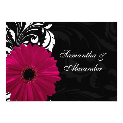 Fuchsia Scroll Gerbera Daisy w/Black and White Personalized Invitation