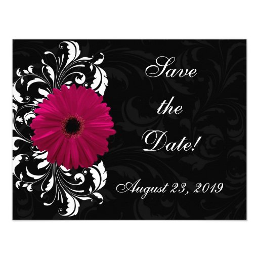 Fuchsia Scroll Gerbera Daisy w/Black and White Personalized Invites