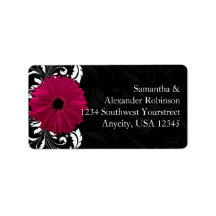 Fuchsia Scroll Gerbera Daisy w/Black and White Address Label