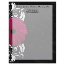 Fuchsia Scroll Gerbera Daisy w/Black and White Letterhead Design
