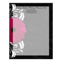 Fuchsia Scroll Gerbera Daisy w/Black and White Letterhead Design