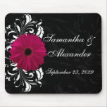 Fuchsia Scroll Gerbera Daisy w/Black and White Mouse Pad
