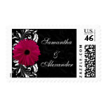 Fuchsia Scroll Gerbera Daisy w/Black and White Postage Stamp