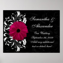 Fuchsia Scroll Gerbera Daisy w/Black and White Print