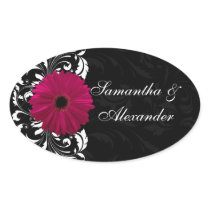 Fuchsia Scroll Gerbera Daisy w/Black and White Stickers