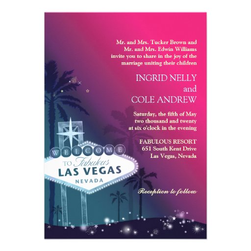 Fuchsia, Sea Green Las Vegas Nevada Wedding Invite