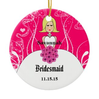 Fuchsia Short Blonde Hair Gown Bridesmaid Ornament ornament