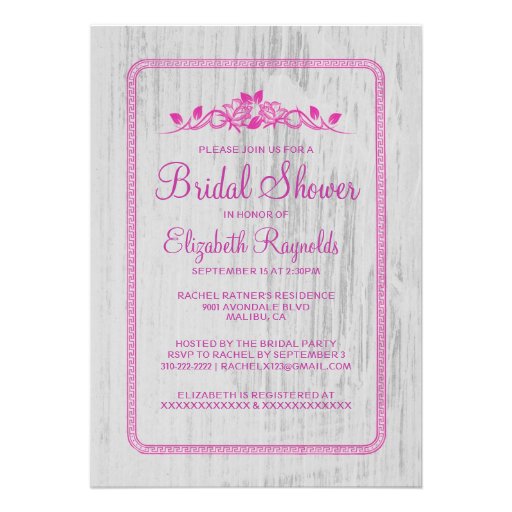 Fuchsia Vintage Barn Wood Bridal Shower Invitation