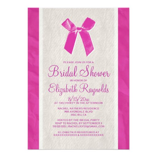 Fuchsia Vintage Bow Linen Bridal Shower Invitation
