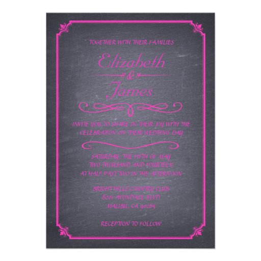 Fuchsia Vintage Chalkboard Wedding Invitations