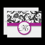 Fuchsia Vintage Damask Swirl Wedding RSVP