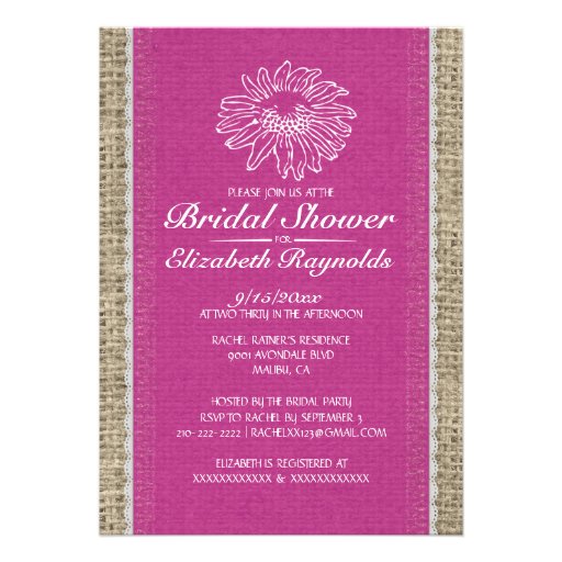 Fuchsia Vintage Lace Bridal Shower Invitations