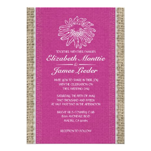 Fuchsia Vintage Lace Wedding Invitations
