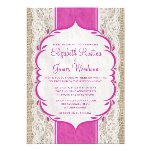 Fuchsia Vintage Linen & Lace Wedding Invitations