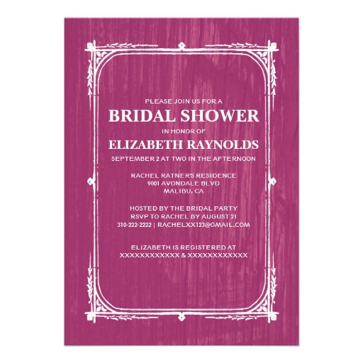 Fuchsia Western Barn Wood Bridal Shower Invitation