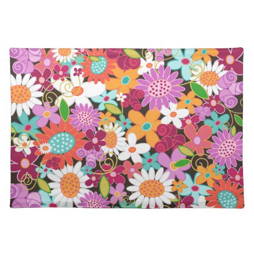 Fuchsia Whimsical Spring Flowers Garden Floral Placemat 