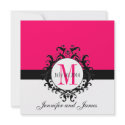 Fuchsia White Damask Monogram Wedding Invitation invitation