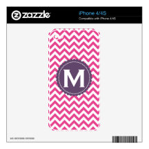 Fuchsia White Monogram Chevron Pattern Skin For The iPhone 4