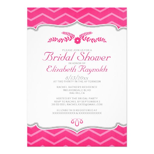 Fuchsia Zigzag Bridal Shower Invitations