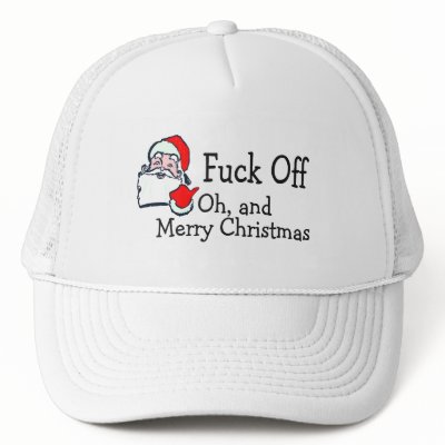 Fuck Off and Merry Christmas hats