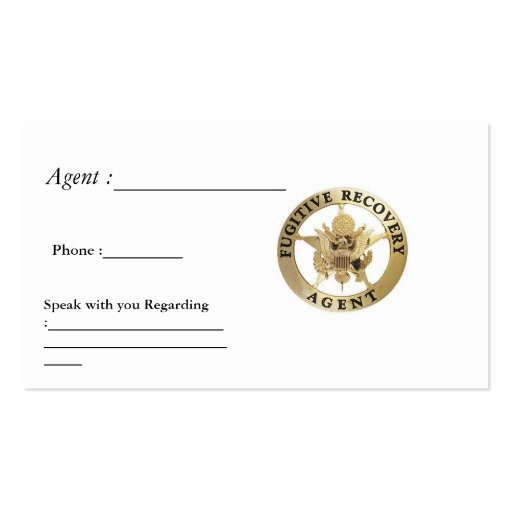 FUGITIVE RECOVERY CARDS BUSINESS CARD