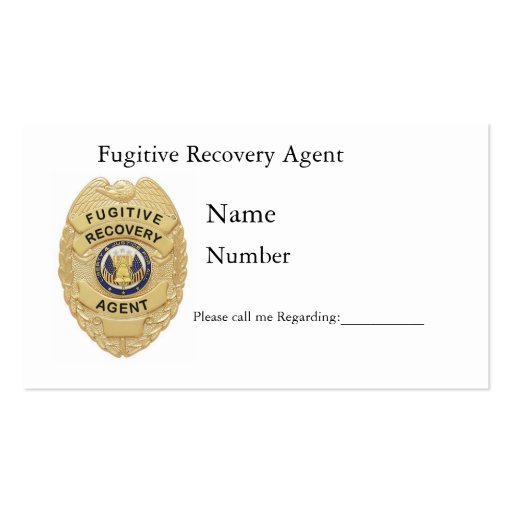 FUGITIVE RECOVERY CARDS BUSINESS CARD TEMPLATES (front side)